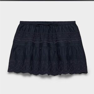 Aritzia Navy Eyelet Tiered Mini Skirt